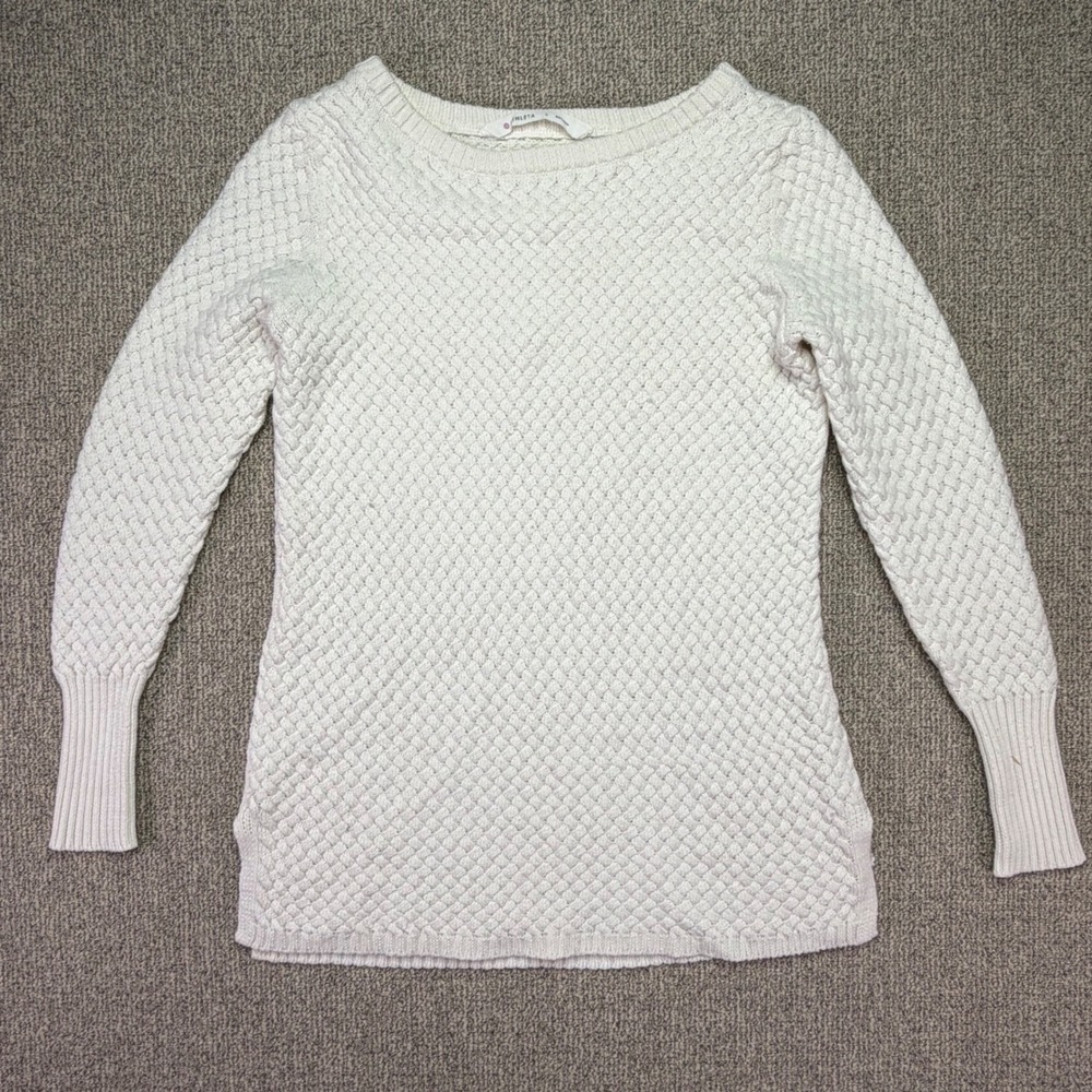 Athleta Cream Wool Blend Textured Knit Boatneck Long Sleeve Sweater Top Womens S